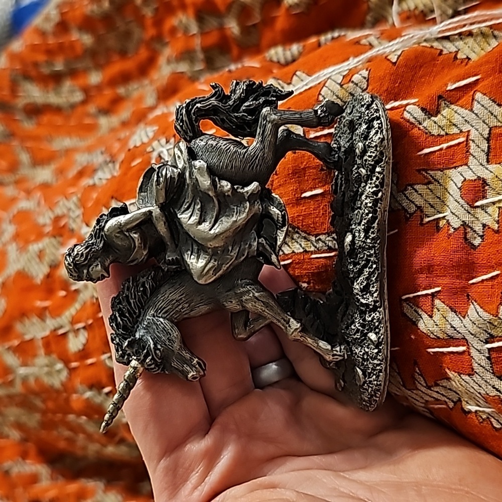Pewter unicorn rider